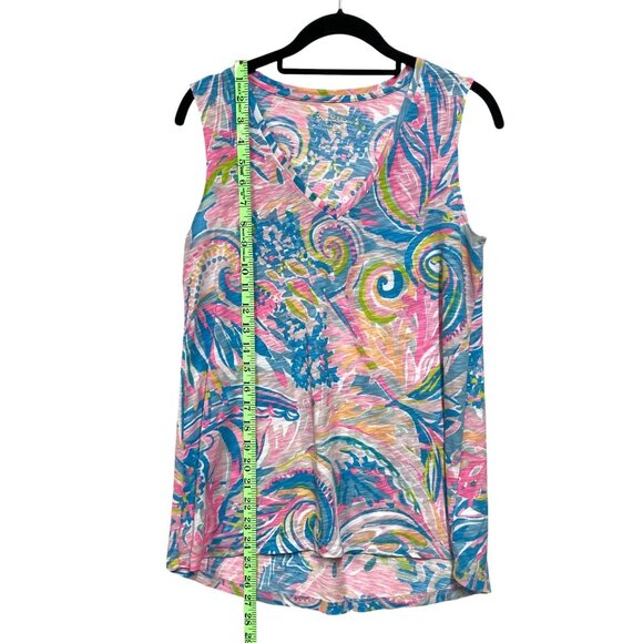 Lilly Pulitzer V-Neck Cotton Sleeveless Tank Top, XXS,‎ Pastel Tropical ALTERED - Picture 5 of 10